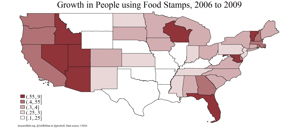 Growth in People using Food Stamps 2006 to 2009
